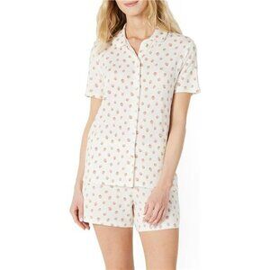 Womens Short Sleeve Pajama Set Modal Jersey Soft Button Top Sleep Shorts
